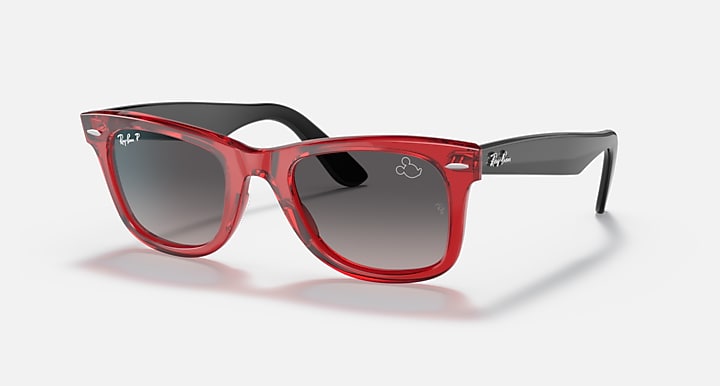 Ray-Ban RB2140 WAYFARER MICKEY J22 Transparent Red; Black with Grey Polarized Gradient lenses - Quarter