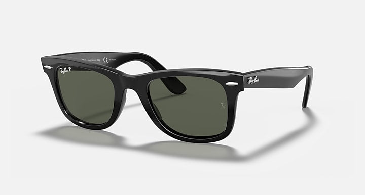 Ray-Ban ORIGINAL WAYFARER CLASSIC Black with Green Polarized Solid Color lenses - Quarter