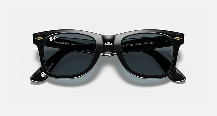 Ray-Ban ORIGINAL WAYFARER @COLLECTION Black with Blue/Grey Classic Solid Color lenses - Closed Front