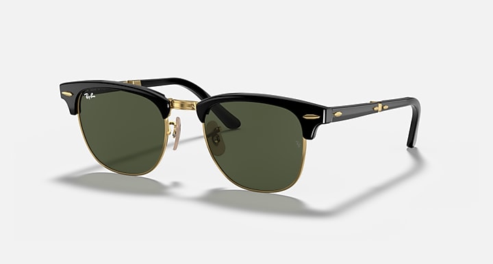 Ray-Ban CLUBMASTER FOLDING Black with G-15 Green Solid Color lenses - Quarter