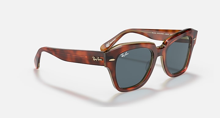 Ray-Ban STATE STREET @COLLECTION Havana On Transparent Beige with Blue Solid Color lenses - Alternative