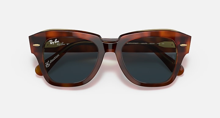 Ray-Ban STATE STREET @COLLECTION Havana On Transparent Beige with Blue Solid Color lenses - Closed Front