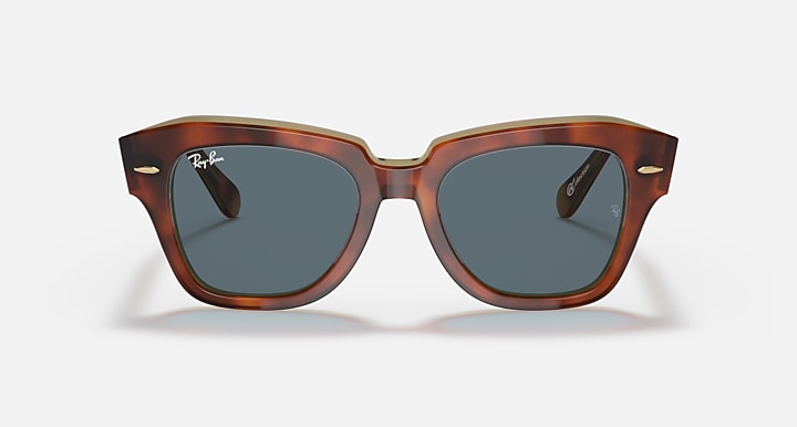 Ray-Ban STATE STREET @COLLECTION Havana On Transparent Beige with Blue Solid Color lenses - Front