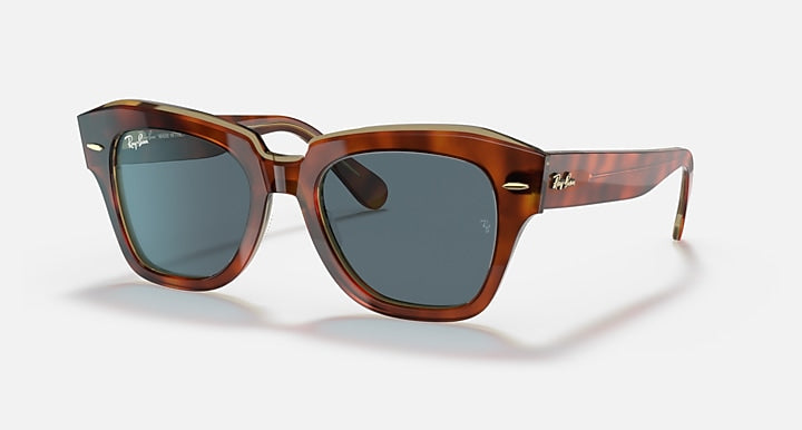 Ray-Ban STATE STREET @COLLECTION Havana On Transparent Beige with Blue Solid Color lenses - Quarter