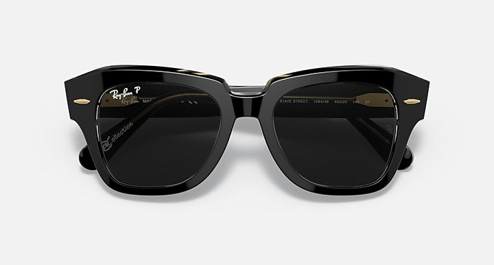 Ray-Ban STATE STREET @COLLECTION Black On Transparent; Grey On Havana with Polarized Black Classic Solid Color lenses - Closed Front