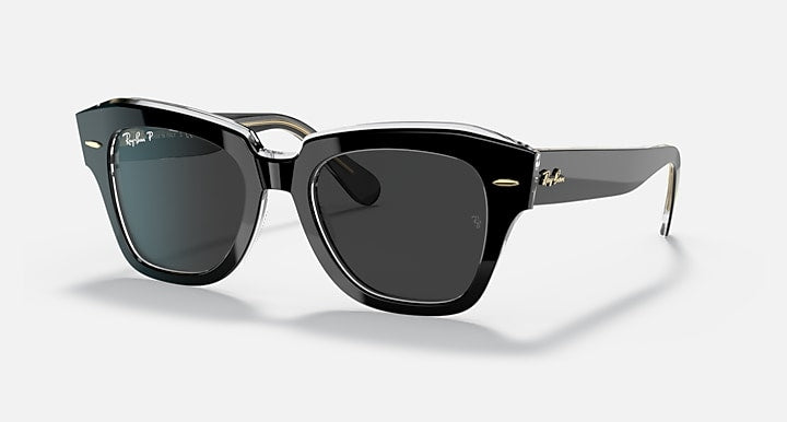 Ray-Ban STATE STREET @COLLECTION Black On Transparent; Grey On Havana with Polarized Black Classic Solid Color lenses - Quarter