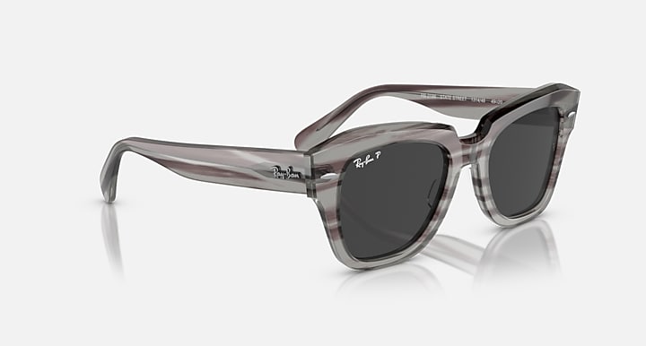 Ray-Ban STATE STREET RELOADED Striped Grey Havana with Black Polarized Solid Color lenses - Alternative