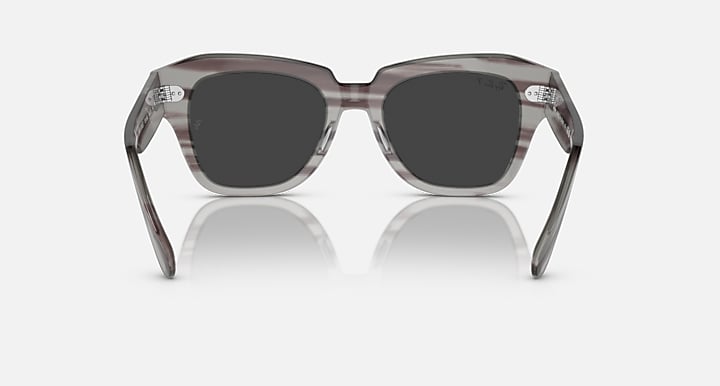 Ray-Ban STATE STREET RELOADED Striped Grey Havana with Black Polarized Solid Color lenses - Back