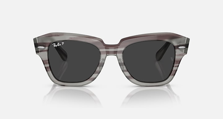 Ray-Ban STATE STREET RELOADED Striped Grey Havana with Black Polarized Solid Color lenses - Front