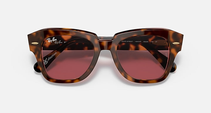 Ray-Ban STATE STREET @COLLECTION Havana On Transparent Pink with Violet Photochromic lenses - Closed Front