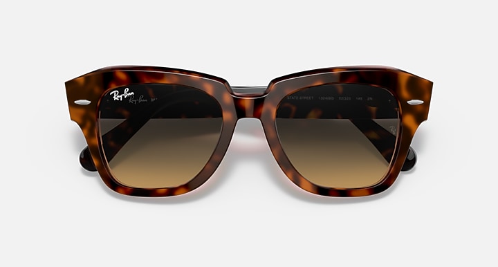 Ray-Ban STATE STREET Havana On Transparent Pink; Tortoise with Brown/Blue Gradient Gradient lenses - Closed Front