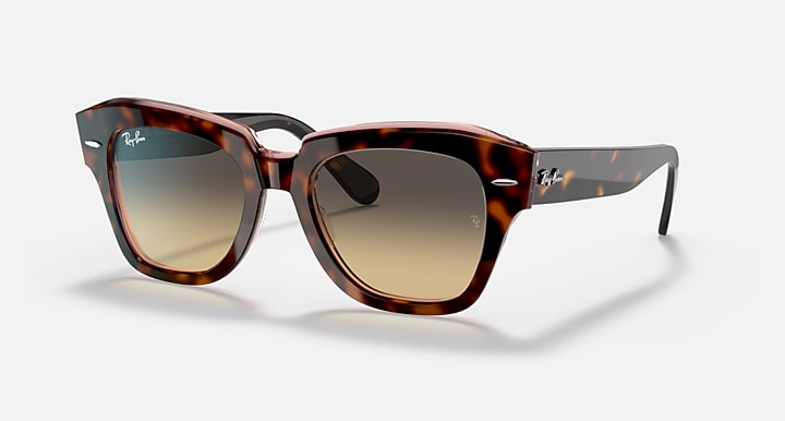 Ray-Ban STATE STREET Havana On Transparent Pink; Tortoise with Brown/Blue Gradient Gradient lenses - Quarter