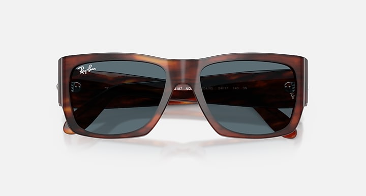 Ray-Ban NOMAD COLLECTOR DROPS LIMITED Striped Havana with Blue Solid Color lenses - Closed Front