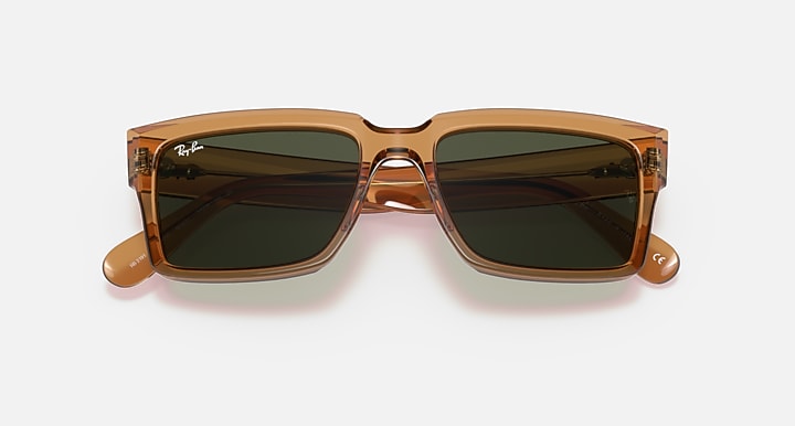 Ray-Ban INVERNESS @COLLECTION Transparent Light Brown with G-15 Green Solid Color lenses - Closed Front