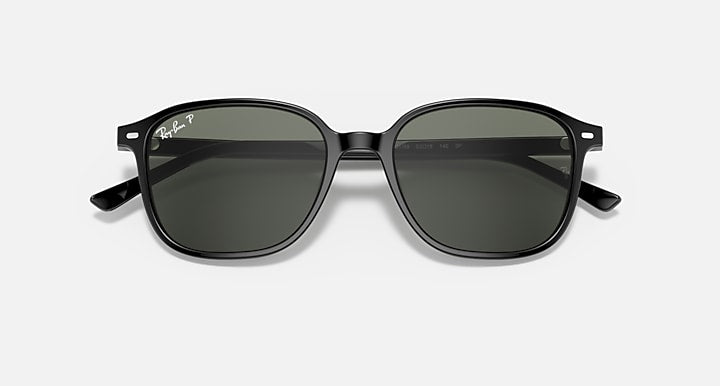 Ray-Ban LEONARD Black with G-15 Green Polarized Solid Color lenses - Closed Front