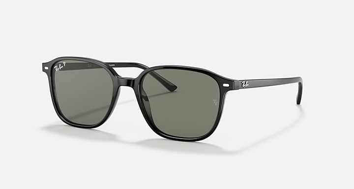 Ray-Ban LEONARD Black with G-15 Green Polarized Solid Color lenses - Quarter