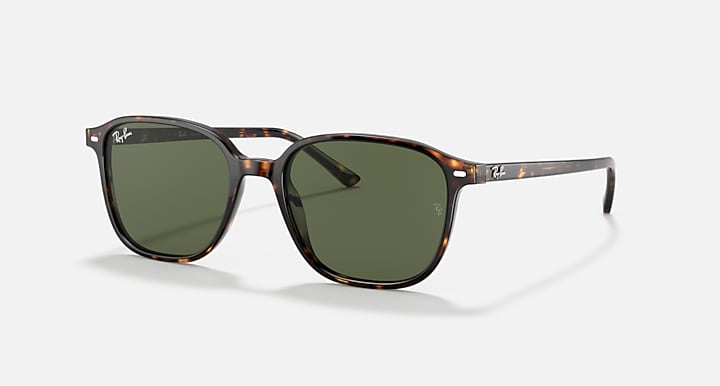 Ray-Ban LEONARD Tortoise with G-15 Green Solid Color lenses - Quarter