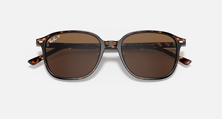 Ray-Ban LEONARD Tortoise with Brown Polarized Solid Color lenses - Closed Front