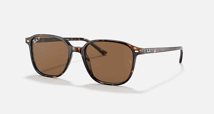 Ray-Ban LEONARD Tortoise with Brown Polarized Solid Color lenses - Quarter