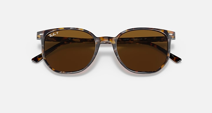 Ray-Ban ELLIOT Havana Brown Grey with Brown Polarized Solid Color lenses - Closed Front