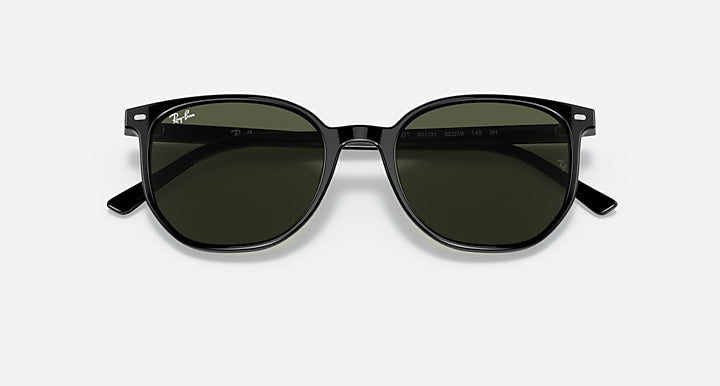 Ray-Ban ELLIOT Black with G-15 Green Solid Color lenses - Closed Front