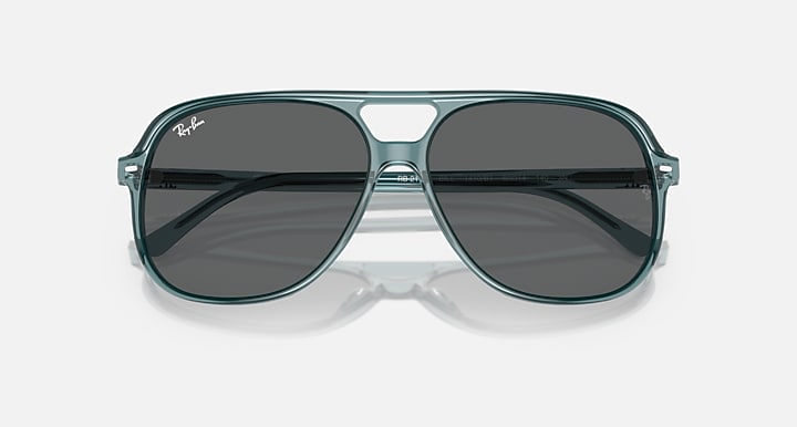 Ray-Ban BILL BIO-BASED EARTH DAY LIMITED Transparent Blue Bio with Dark Grey Solid Color lenses - Closed Front