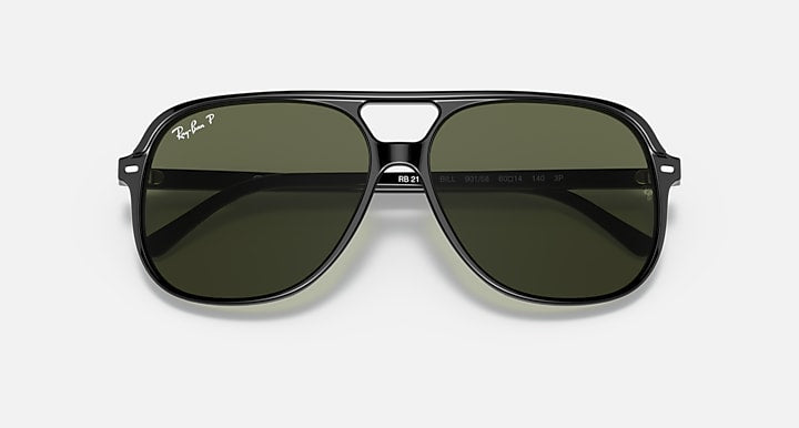 Ray-Ban BILL Black with G-15 Green Polarized Solid Color lenses - Closed Front