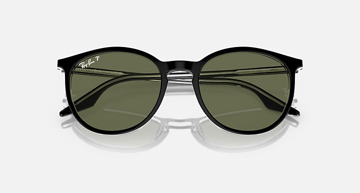 Ray-Ban RB2204 Black On Transparent with Green Polarized Solid Color lenses - Closed Front