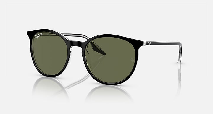 Ray-Ban RB2204 Black On Transparent with Green Polarized Solid Color lenses - Quarter
