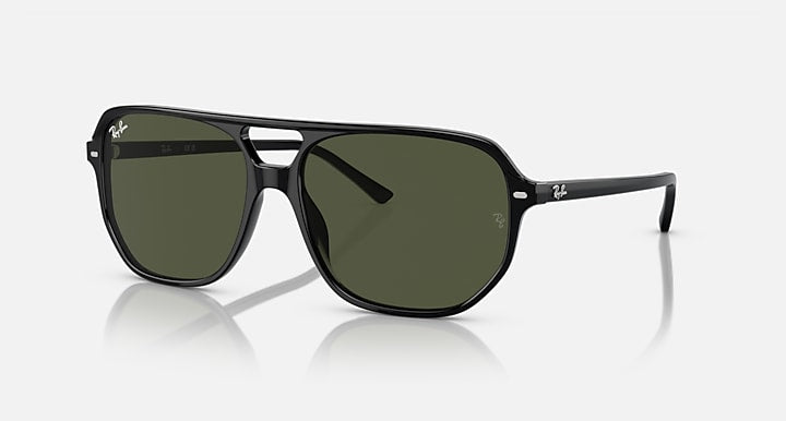 Ray-Ban BILL ONE Black with Green Solid Color lenses - Quarter