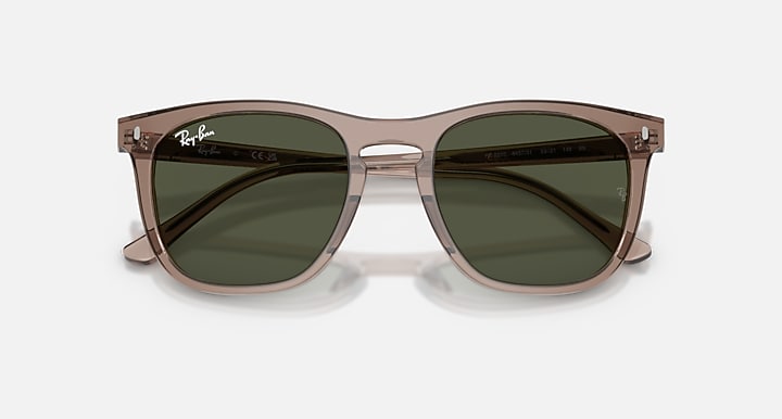 Ray-Ban RB2210 Transparent Light Brown with Green Solid Color lenses - Closed Front