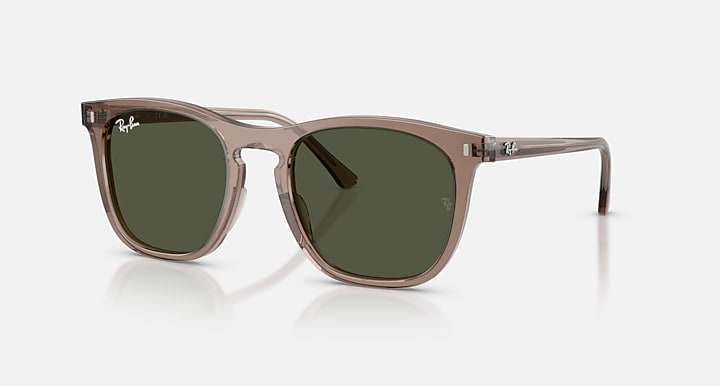 Ray-Ban RB2210 Transparent Light Brown with Green Solid Color lenses - Quarter