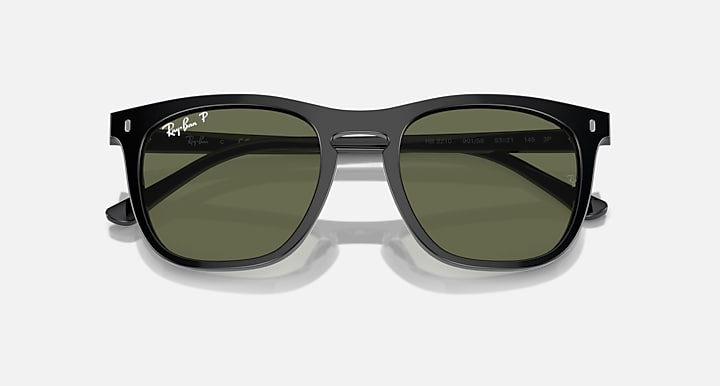 Ray-Ban RB2210 Black with Green Polarized Solid Color lenses - Closed Front