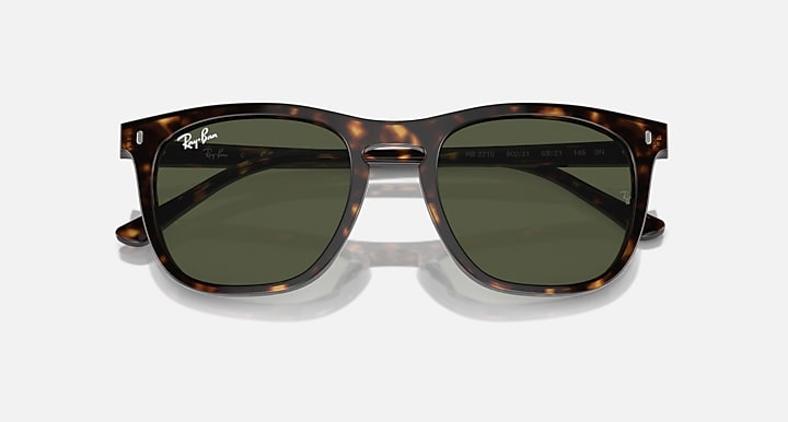 Ray-Ban RB2210 Havana with Green Solid Color lenses - Closed Front