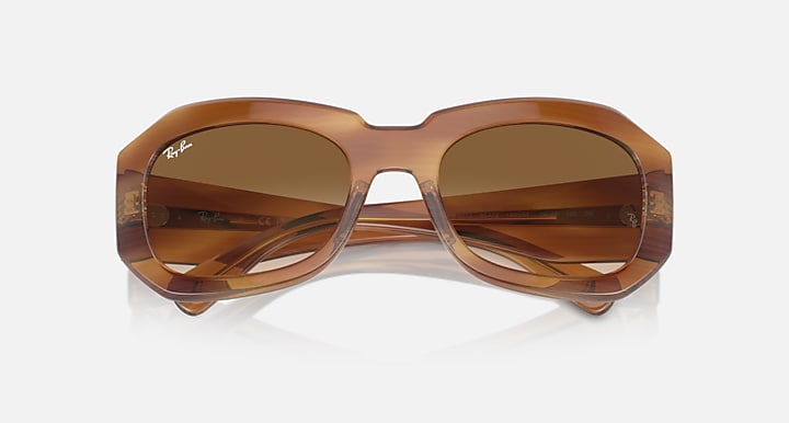 Ray-Ban BEATE Striped Brown with Clear & Brown Gradient lenses - Closed Front