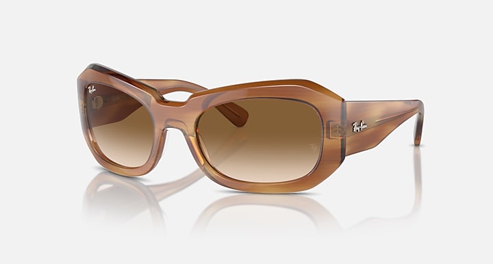 Ray-Ban BEATE Striped Brown with Clear & Brown Gradient lenses - Quarter