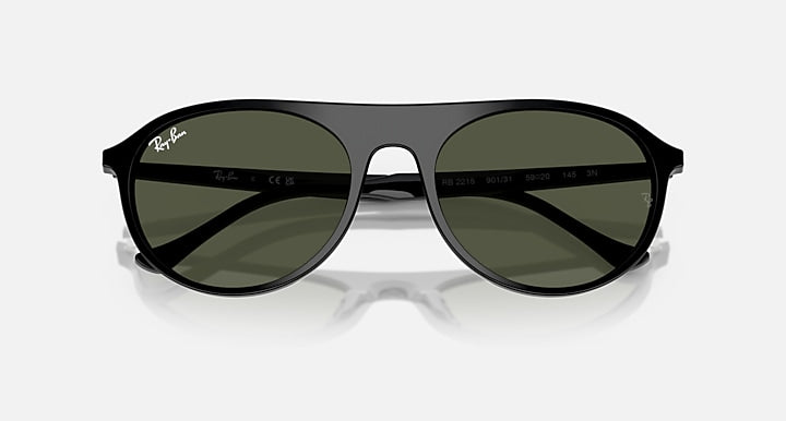 Ray-Ban RB2215 Black with Green Solid Color lenses - Closed Front