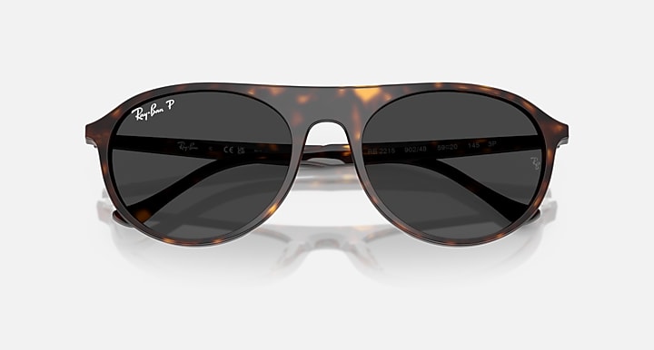 Ray-Ban RB2215 Havana with Polarized Black Solid Color lenses - Closed Front