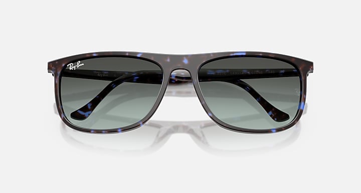 Ray-Ban RB2216 Havana Blue Turtle with Blue Vintage Gradient Black Gradient lenses - Closed Front