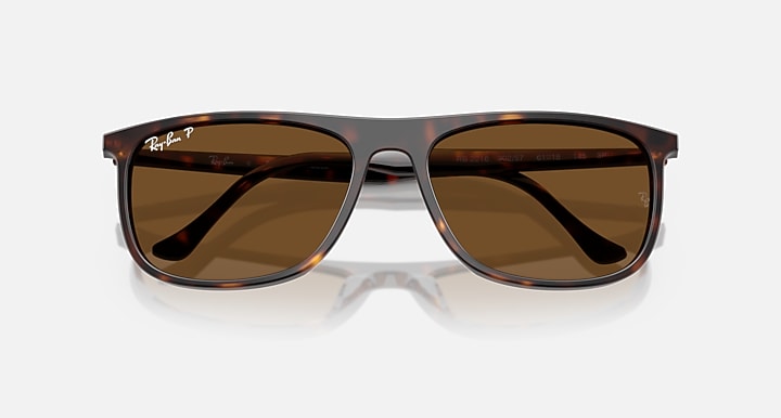 Ray-Ban RB2216 Havana with Brown Polarized Solid Color lenses - Closed Front