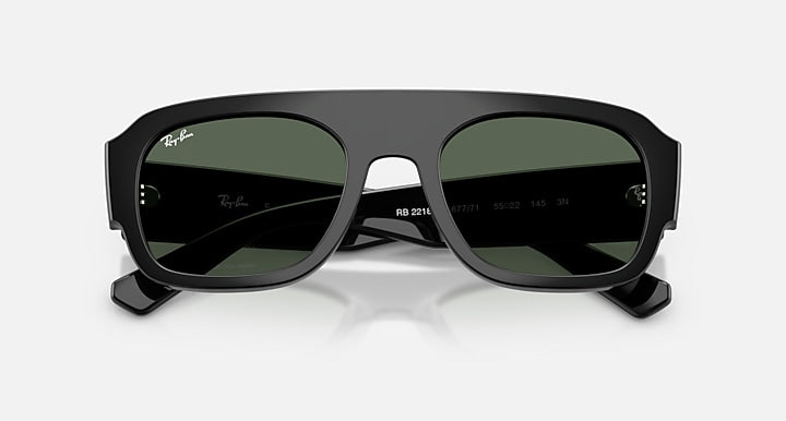 Ray-Ban RB2218 Black with Dark Green Solid Color lenses - Closed Front