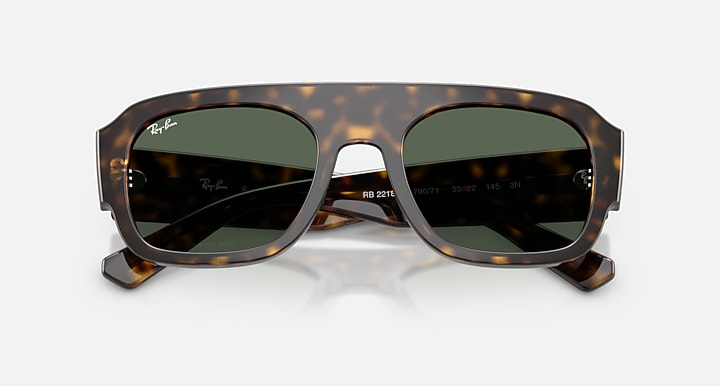Ray-Ban RB2218 Havana with Green Solid Color lenses - Closed Front