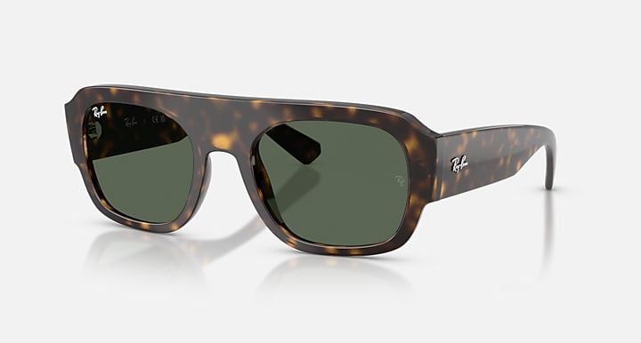 Ray-Ban RB2218 Havana with Green Solid Color lenses - Quarter