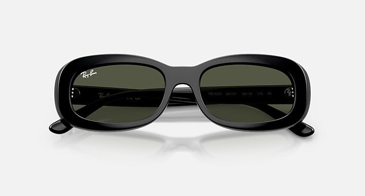 Ray-Ban RB2221 Black with Green Solid Color lenses - Closed Front