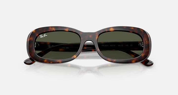 Ray-Ban RB2221 Havana with Green Solid Color lenses - Closed Front
