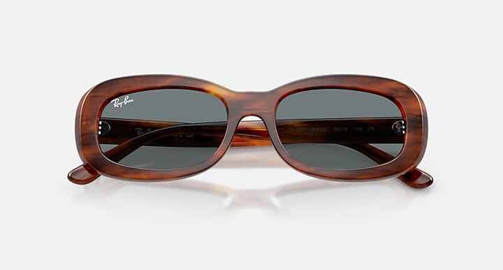 Ray-Ban RB2221 Striped Havana with Blue Solid Color lenses - Closed Front