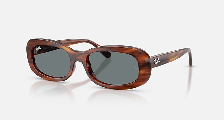 Ray-Ban RB2221 Striped Havana with Blue Solid Color lenses - Quarter
