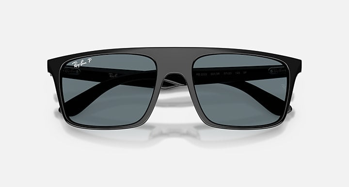 Ray-Ban RB2222 Black with Dark Blue Polarized Solid Color lenses - Closed Front