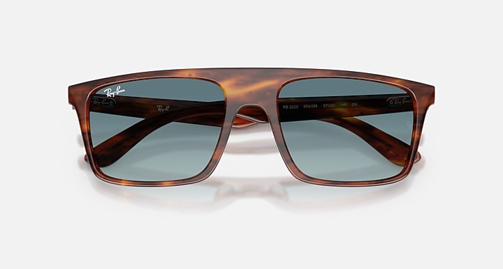 Ray-Ban RB2222 Striped Havana with Blue Gradient Grey Gradient lenses - Closed Front