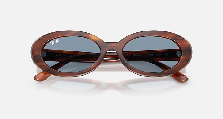 Ray-Ban RB2223 Striped Havana with Blue Solid Color lenses - Closed Front